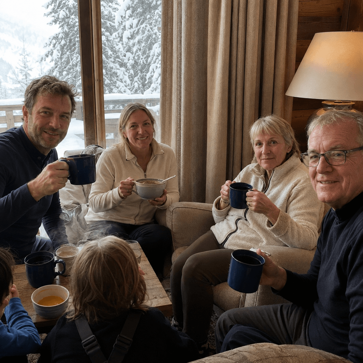 Warming up with hot drinks inside