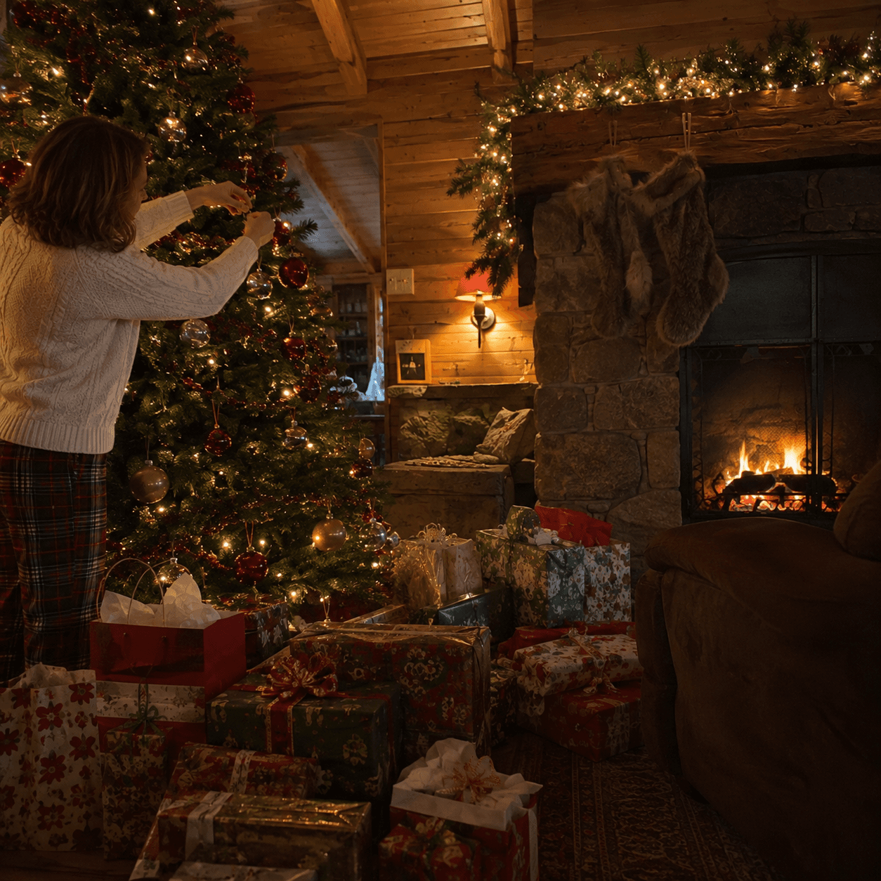 Decorating the tree by the fire
