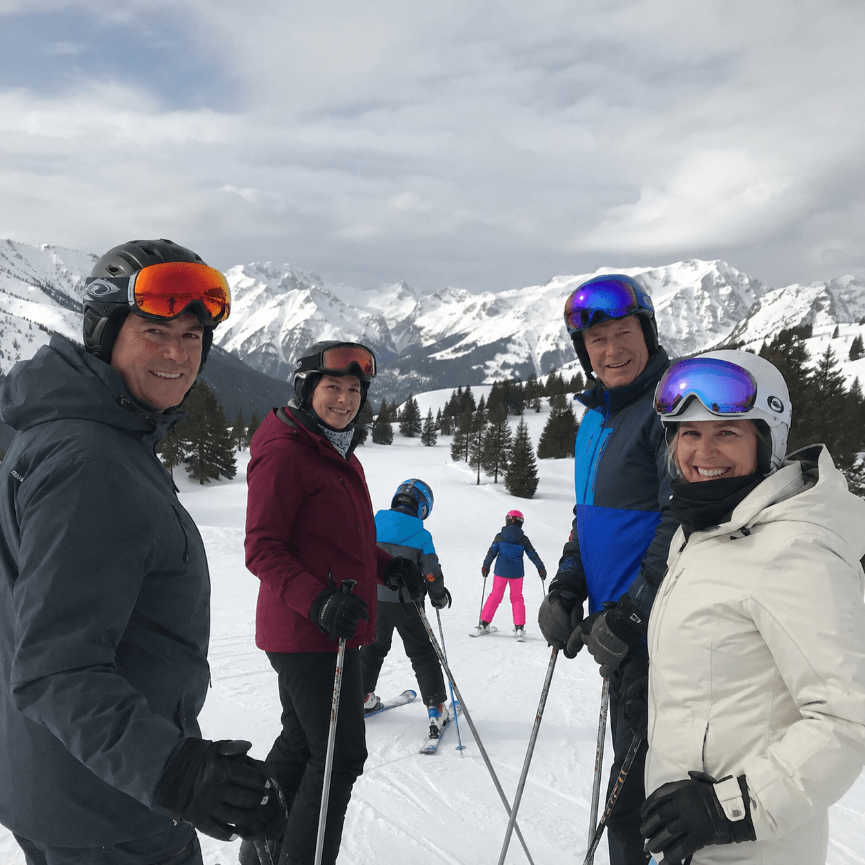 The whole group up on the slopes