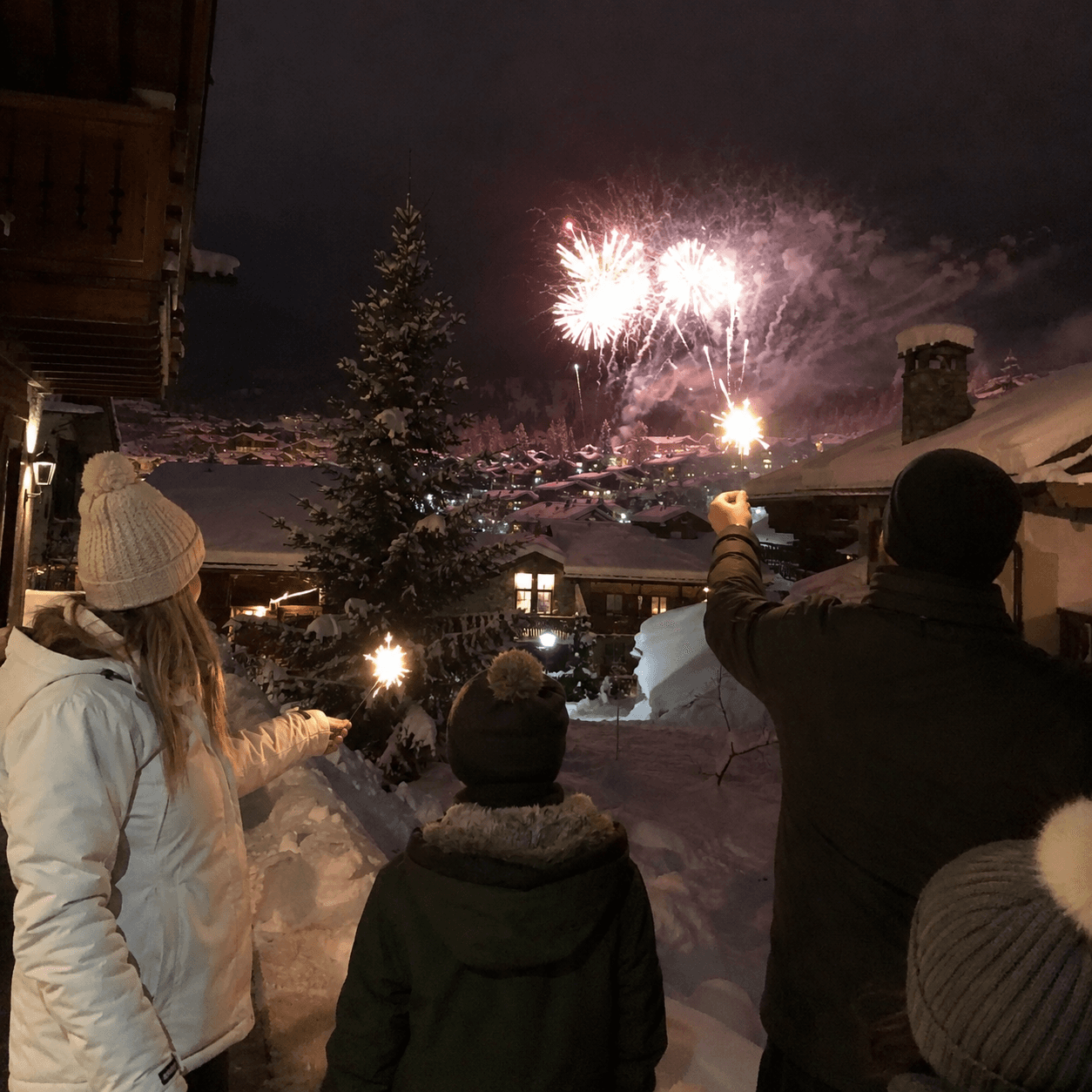 Sparklers and fireworks over the valley